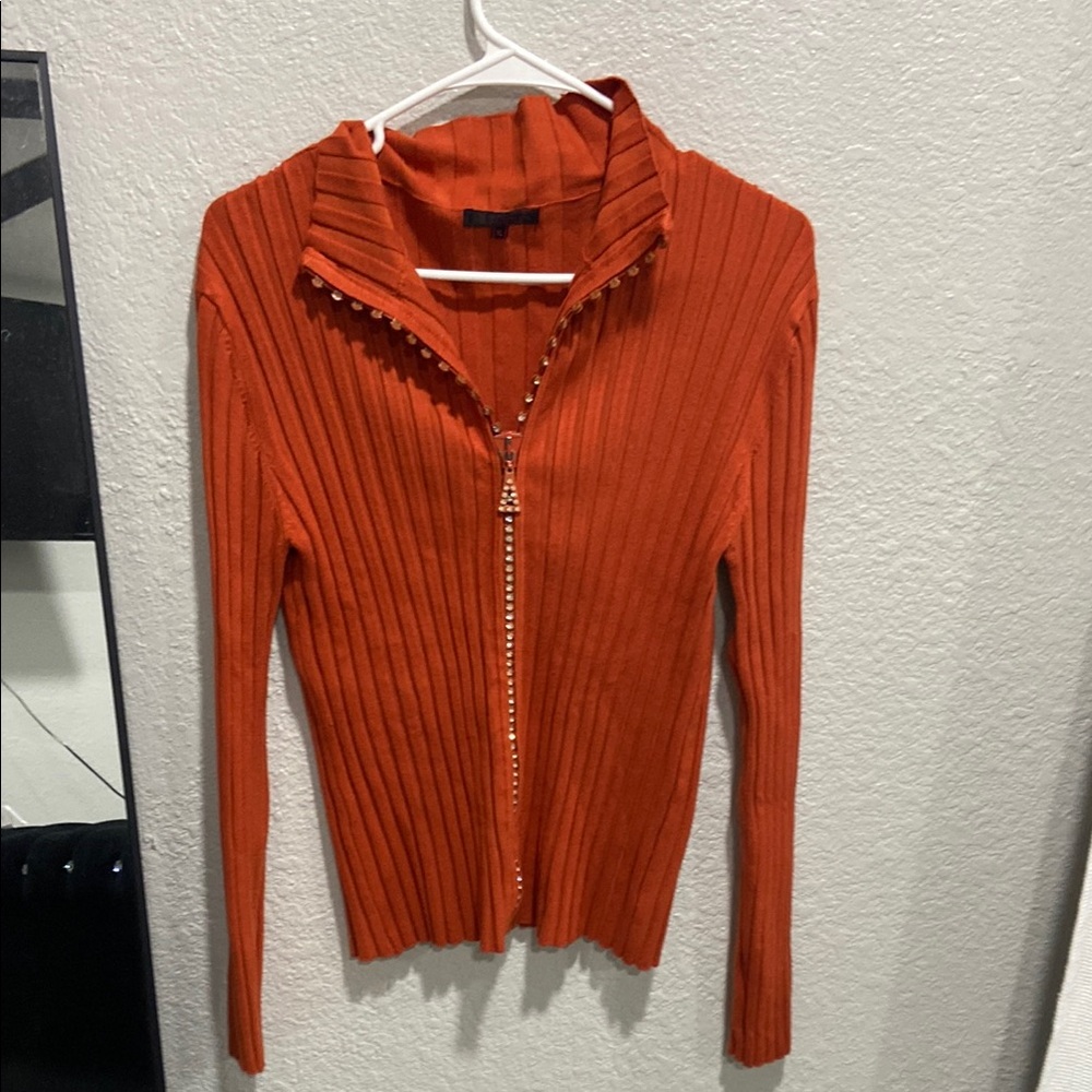 Fontana Arte Orange Ribbed Sweater Cardigan